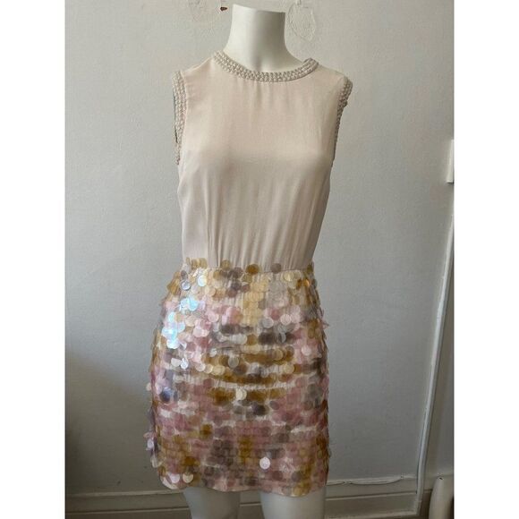 New with tags French connection womens shimmery beaded sequin cream mini dress S - Picture 1 of 16